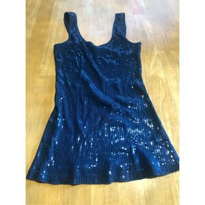 Express Blue Sequin Front Sleeveless Tank Top Blouse  XS